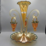 European / Czech mari large single lily epergne w/ 3 hanging buttercups on