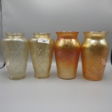 4 marigold carnival glass vases