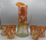 Fenton enameled 7pc tankard set.