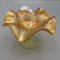 Fenton vaseline Holly ruffled compote