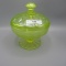 Fenton vaseline stretch glass paneled covered candy