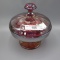 Fenton red stretch glass paneled covered candy