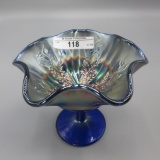 Fenton blue Holly ruffled compote