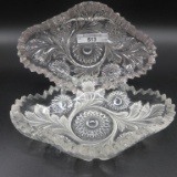 Millersburg Crystal- 2 Hobstar & Feather celery trays. 1 frosted