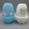 Fenton Pekin blue 2 pc. Fairy Lamp and Butterfly & Flowers HP on milk glass