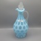 Fenton beautiful blue satin Coin Dot decanter w/Kings Crown stopper. Rare &