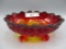 Fenton amberina Daisy & Button 4 lef oval sauce w/ scallop edge