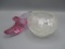 Fenton frosted satin Waterlilycupped rosebowl and small pink shoe