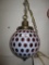 Fenton large cranberry opal  coin dot globe made into a hanging lamp