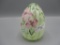 Fenton large egg w/pink flowers, green leaves, 2 butterflies, HP by Diane G