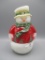Fenton Snowman fairy lamp red coat, green/ white scarf, green hat band w/Ho