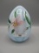 Fenton large egg French opalescent Rib Optic, pink lily & birds, green leav