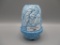 Fenton blue satin Nativity fairy lamp HP by Ernestine Dulaney