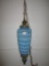 Fenton blue opalescent Coin Dot hanging lamp w/brass chains. A Beauty!