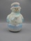 Fenton Snowman fairy lamp, blue mittens, blue scarf, blue band on hat, all