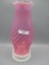 Fenton SAMPLE cranberry opalescent Spiral Hurricane w/crystal edge top. See