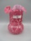 Fenton cranberry opalescent Spanish Lace vase 5.5