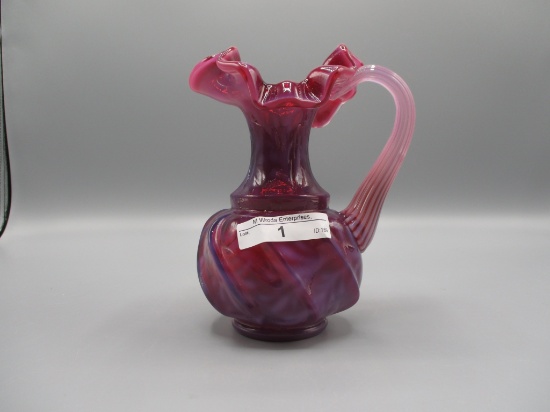 Fenton SAMPLE plum opalescent Fern 6" pitcher w/opalescent handle. Rarities