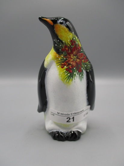 Fenton Christmas Penguin 2011 HP by Vicki Curren. One of a Kind!!!
