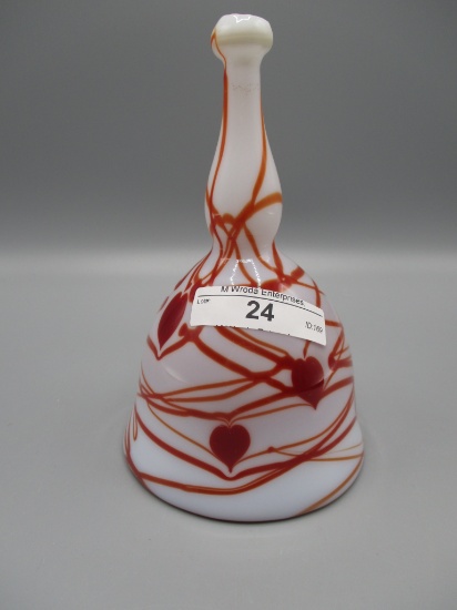 Dave Fetty Red Hearts on Milk Glass bell Red Inside of bell, signed Dave Fe