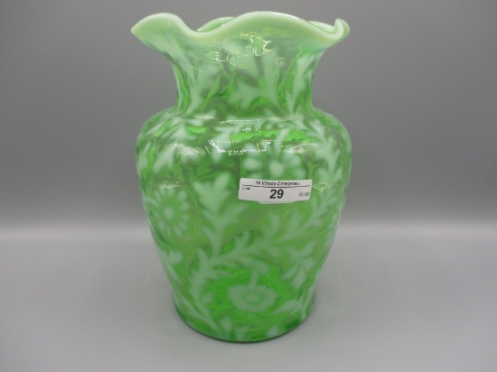 Fenton green opalescent Daisy & Fern large vase 9" tall.  Beautiful!