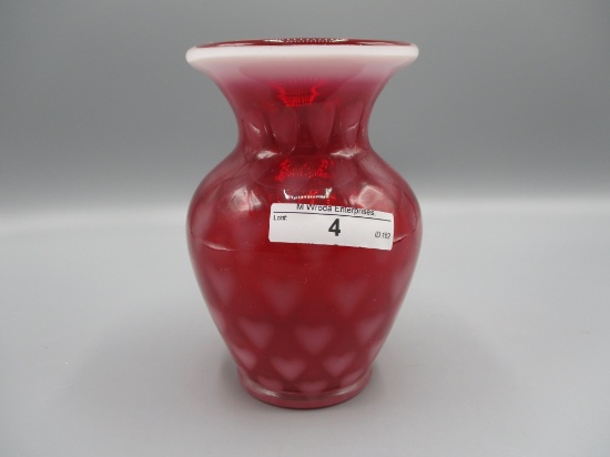 Fenton SAMPLE?? Ruby Opalescent hearts vase 5.5"