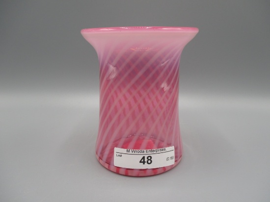 Fenton Cranberry Opalescent Spiral 4" vase