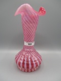 Fenton cranberry opalescent Spiral tri-top vase