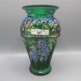 Fenton SAMPLE emerald green iridized & satin leaf vase 9