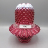 Fenton cranberry opalescent Hobnail 3-pc fairy lamp