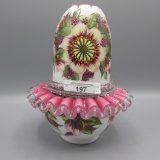 Fenton Peach Blo 3 piece Fairy Lamp painted by Vicki Curren 2012 One of a K