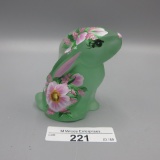 Fenton green Bunny Rabbit w/pink flowers, green leaves and a Heart nose. 20