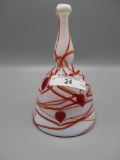 Dave Fetty Red Hearts on Milk Glass bell Red Inside of bell, signed Dave Fe