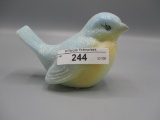 Fenton blue bird yellow breast & covered with crystl frit. So Cute!