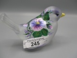 Fenton purple bird w/purple, pink flowers, 2007 HP by Vicki Curren