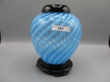 Fenton blue opal Spiral ginger jar w/ ebiny lid and base, 1930's AWESOME CO