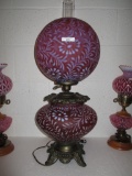 Fenton cranberry opal Satin Daisy & Fern Gone with the Wind lamp. 26