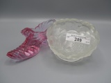Fenton frosted satin Waterlilycupped rosebowl and small pink shoe