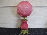 LG Wright/ Fenton Embossed Roses GWTW lamp cased pink. WOW!! you should see