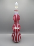 Fenton cranberry opalescent satin Rib Optic wine bottle w/opalescent satin