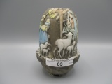 Fenton brown stained Nativity fairy lamp HP by D Owens