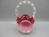 Fenton 2 shades of cranberry w/Rib Optic pattern and opal twist handle made