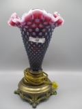 Fenton plum opalescent Hobnail footed vase made into a Beautiful lamp. Stun