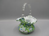 Fenton Vasa Muhina short basket, blue with Adventurine green