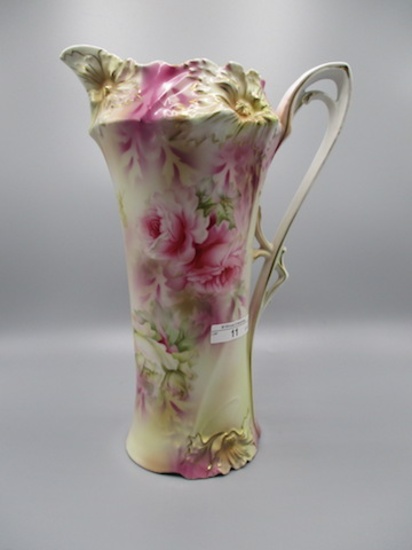 RS Prussia 11.75" Carnation mold tankard w/ pastel background and beautiful