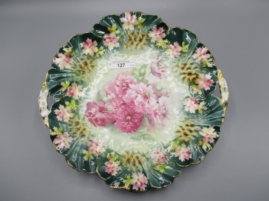 RS Prussia 11" Sunflower Mold Cake Plate with Dark Green Boarder and Carnat