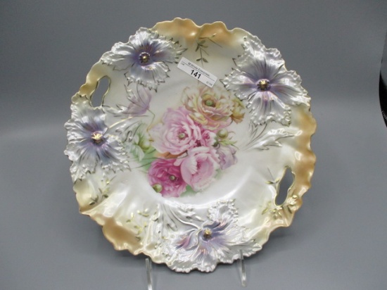 RS Prussia 10.5" Carnation Mold Cake Plate Satin Finish with Poppy Decor. R