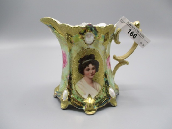 RS Prussia Ribbon and Jewel Creamer Lustre Finish with Gold Stippled Key Ho