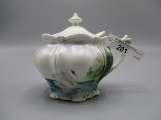 RS Prussia satin mustard pot w/ swans decor. RM