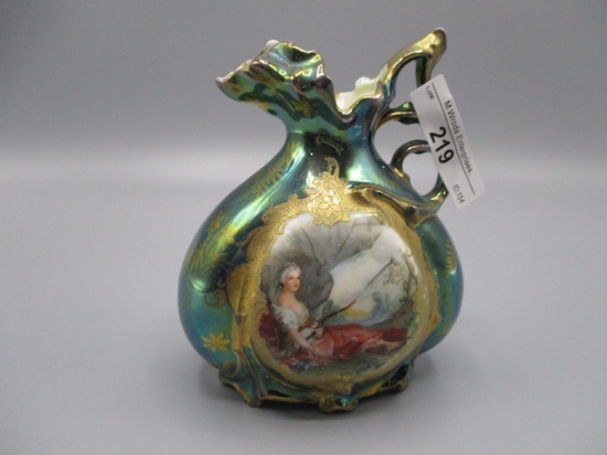 RS Prussia 5" loop handle ewer, tiffany w/ Diana the Huntress portrait. RVG